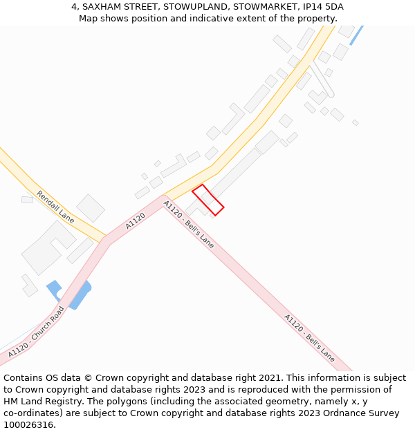 4, SAXHAM STREET, STOWUPLAND, STOWMARKET, IP14 5DA: Location map and indicative extent of plot