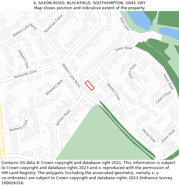 4, SAXON ROAD, BLACKFIELD, SOUTHAMPTON, SO45 1WY: Location map and indicative extent of plot