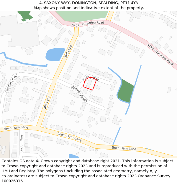 4, SAXONY WAY, DONINGTON, SPALDING, PE11 4YA: Location map and indicative extent of plot