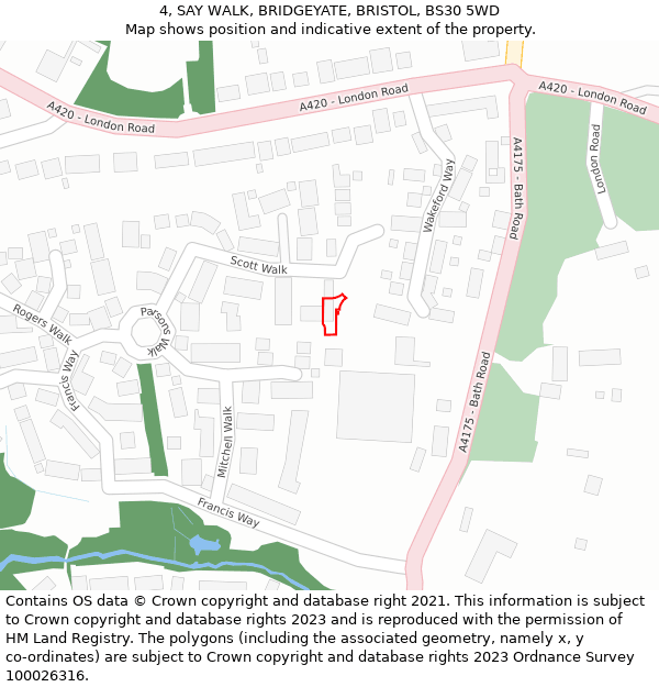 4, SAY WALK, BRIDGEYATE, BRISTOL, BS30 5WD: Location map and indicative extent of plot