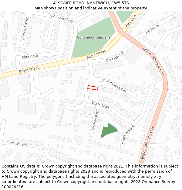 4, SCAIFE ROAD, NANTWICH, CW5 5TS: Location map and indicative extent of plot