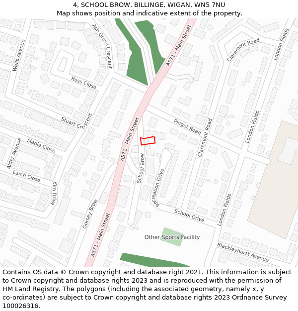 4, SCHOOL BROW, BILLINGE, WIGAN, WN5 7NU: Location map and indicative extent of plot