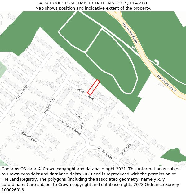 4, SCHOOL CLOSE, DARLEY DALE, MATLOCK, DE4 2TQ: Location map and indicative extent of plot