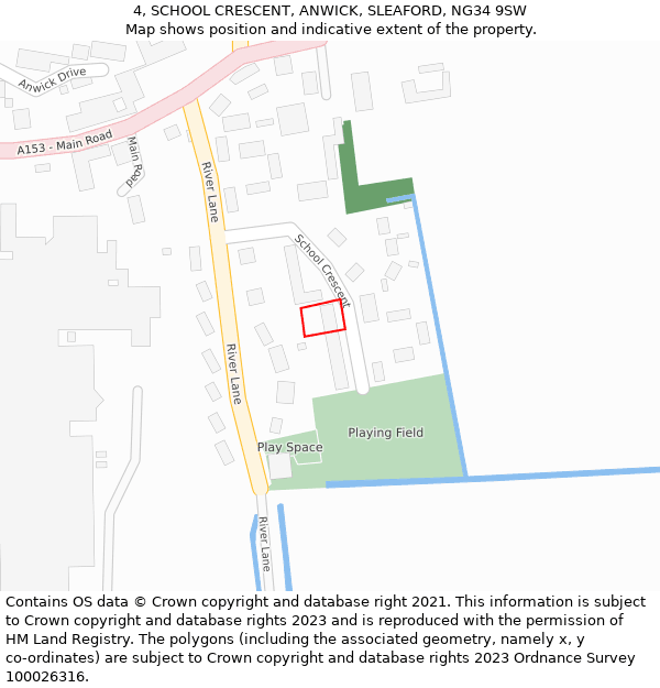 4, SCHOOL CRESCENT, ANWICK, SLEAFORD, NG34 9SW: Location map and indicative extent of plot