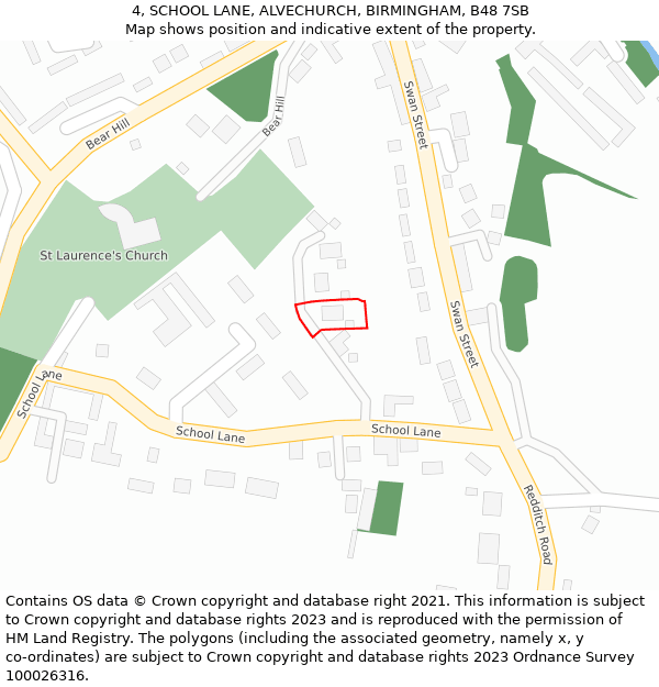 4, SCHOOL LANE, ALVECHURCH, BIRMINGHAM, B48 7SB: Location map and indicative extent of plot