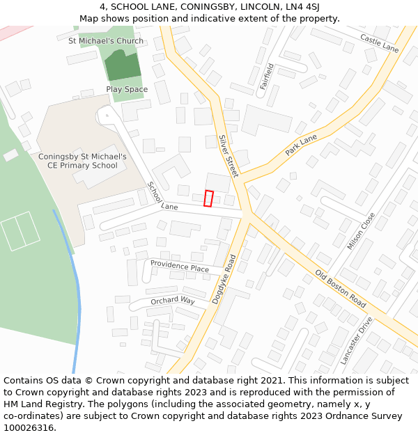 4, SCHOOL LANE, CONINGSBY, LINCOLN, LN4 4SJ: Location map and indicative extent of plot