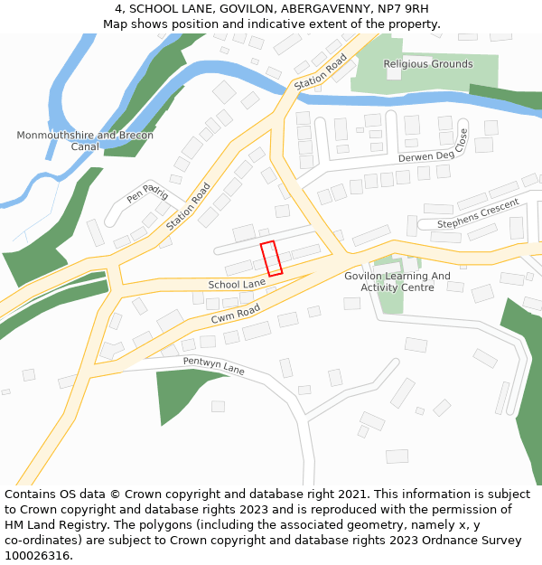 4, SCHOOL LANE, GOVILON, ABERGAVENNY, NP7 9RH: Location map and indicative extent of plot