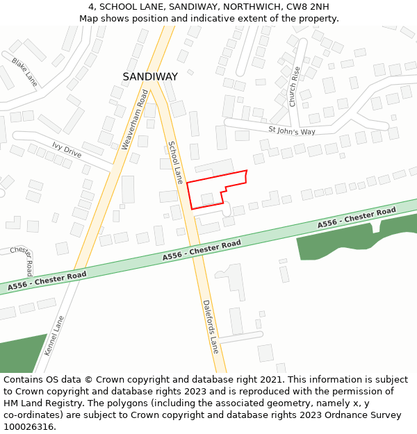 4, SCHOOL LANE, SANDIWAY, NORTHWICH, CW8 2NH: Location map and indicative extent of plot