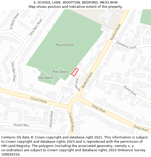 4, SCHOOL LANE, WOOTTON, BEDFORD, MK43 9HW: Location map and indicative extent of plot