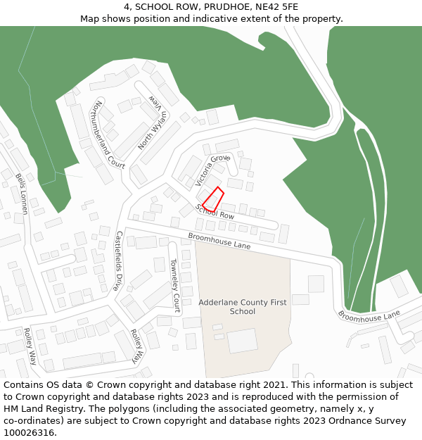 4, SCHOOL ROW, PRUDHOE, NE42 5FE: Location map and indicative extent of plot