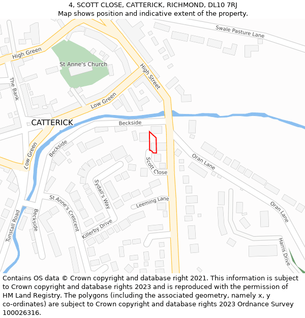 4, SCOTT CLOSE, CATTERICK, RICHMOND, DL10 7RJ: Location map and indicative extent of plot