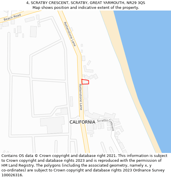 4, SCRATBY CRESCENT, SCRATBY, GREAT YARMOUTH, NR29 3QS: Location map and indicative extent of plot