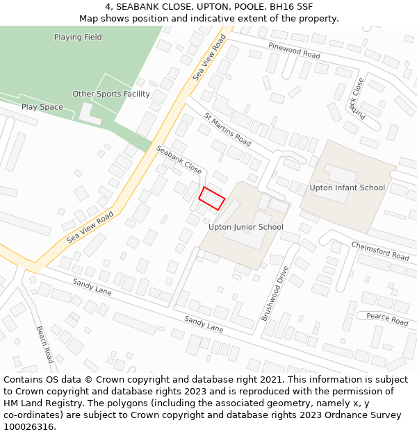 4, SEABANK CLOSE, UPTON, POOLE, BH16 5SF: Location map and indicative extent of plot