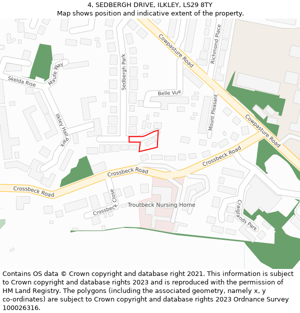 4, SEDBERGH DRIVE, ILKLEY, LS29 8TY: Location map and indicative extent of plot