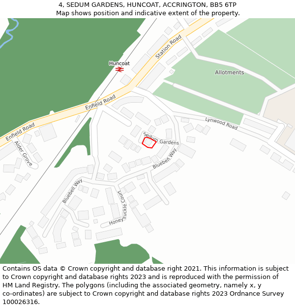 4, SEDUM GARDENS, HUNCOAT, ACCRINGTON, BB5 6TP: Location map and indicative extent of plot