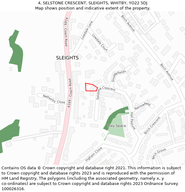 4, SELSTONE CRESCENT, SLEIGHTS, WHITBY, YO22 5DJ: Location map and indicative extent of plot