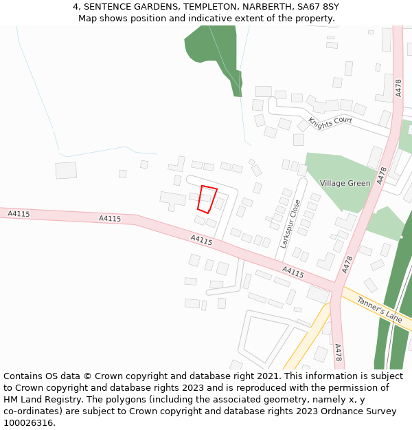 4, SENTENCE GARDENS, TEMPLETON, NARBERTH, SA67 8SY: Location map and indicative extent of plot