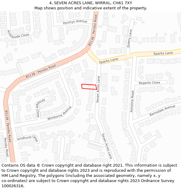 4, SEVEN ACRES LANE, WIRRAL, CH61 7XY: Location map and indicative extent of plot