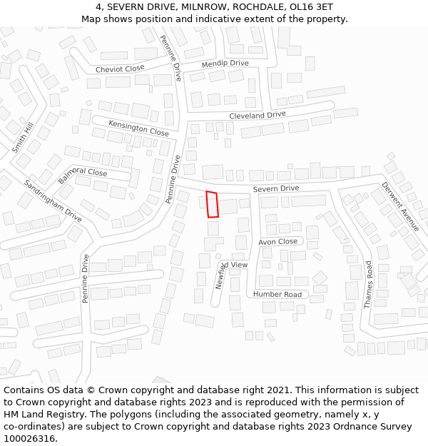 4, SEVERN DRIVE, MILNROW, ROCHDALE, OL16 3ET: Location map and indicative extent of plot