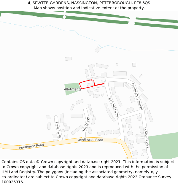 4, SEWTER GARDENS, NASSINGTON, PETERBOROUGH, PE8 6QS: Location map and indicative extent of plot