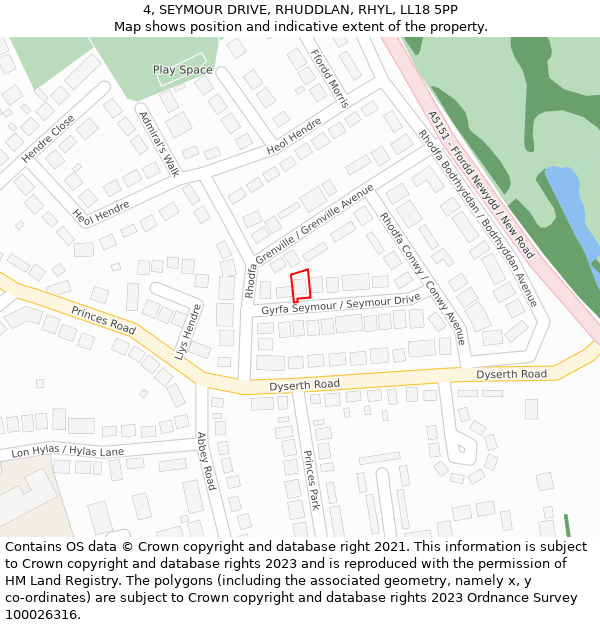 4, SEYMOUR DRIVE, RHUDDLAN, RHYL, LL18 5PP: Location map and indicative extent of plot