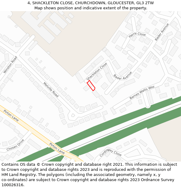 4, SHACKLETON CLOSE, CHURCHDOWN, GLOUCESTER, GL3 2TW: Location map and indicative extent of plot