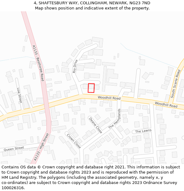 4, SHAFTESBURY WAY, COLLINGHAM, NEWARK, NG23 7ND: Location map and indicative extent of plot