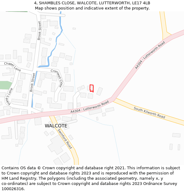 4, SHAMBLES CLOSE, WALCOTE, LUTTERWORTH, LE17 4LB: Location map and indicative extent of plot