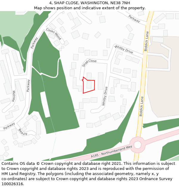 4, SHAP CLOSE, WASHINGTON, NE38 7NH: Location map and indicative extent of plot