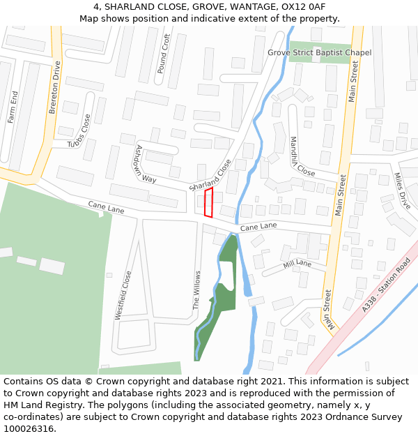 4, SHARLAND CLOSE, GROVE, WANTAGE, OX12 0AF: Location map and indicative extent of plot