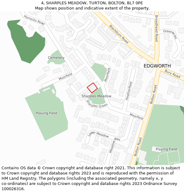 4, SHARPLES MEADOW, TURTON, BOLTON, BL7 0PE: Location map and indicative extent of plot