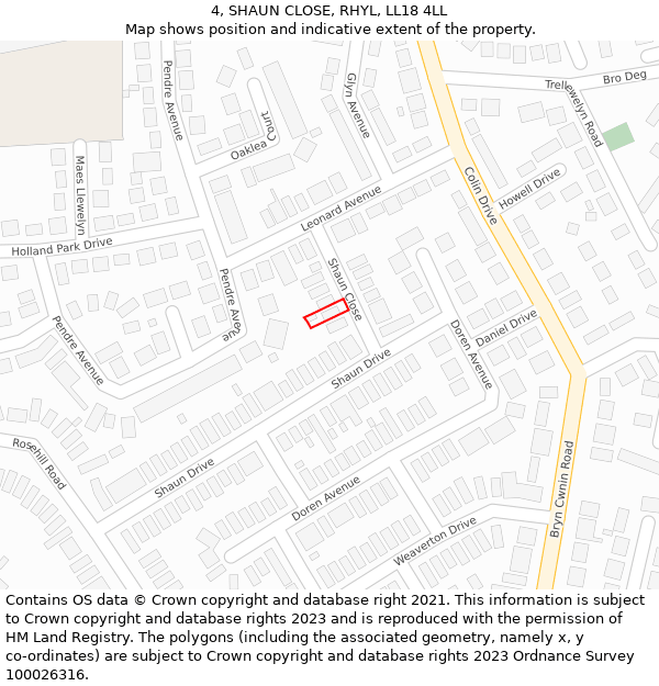 4, SHAUN CLOSE, RHYL, LL18 4LL: Location map and indicative extent of plot