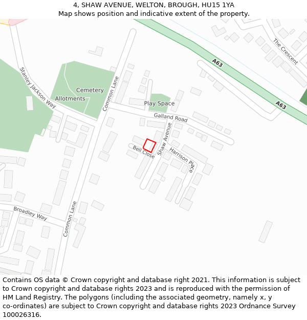 4, SHAW AVENUE, WELTON, BROUGH, HU15 1YA: Location map and indicative extent of plot