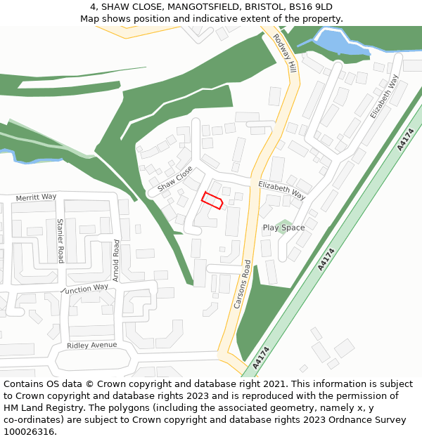 4, SHAW CLOSE, MANGOTSFIELD, BRISTOL, BS16 9LD: Location map and indicative extent of plot