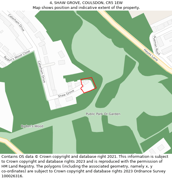 4, SHAW GROVE, COULSDON, CR5 1EW: Location map and indicative extent of plot