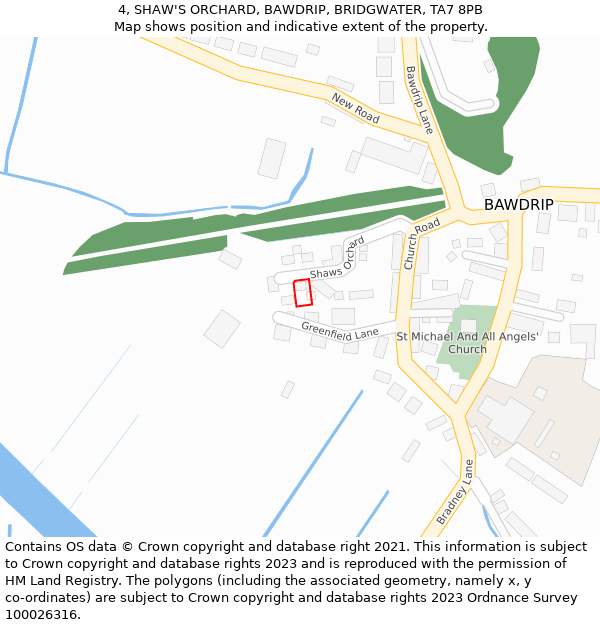 4, SHAW'S ORCHARD, BAWDRIP, BRIDGWATER, TA7 8PB: Location map and indicative extent of plot