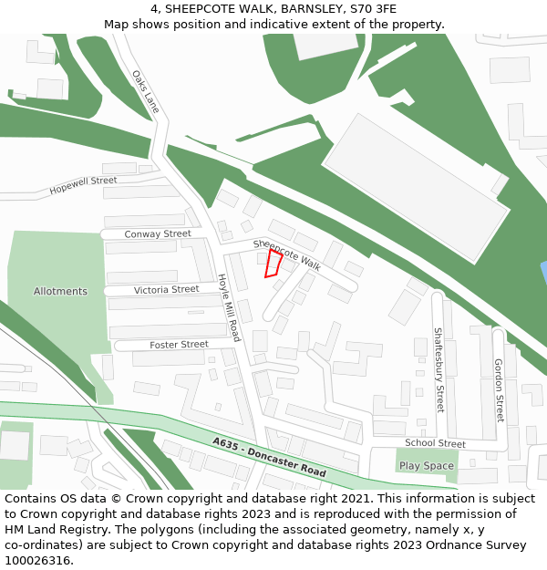 4, SHEEPCOTE WALK, BARNSLEY, S70 3FE: Location map and indicative extent of plot