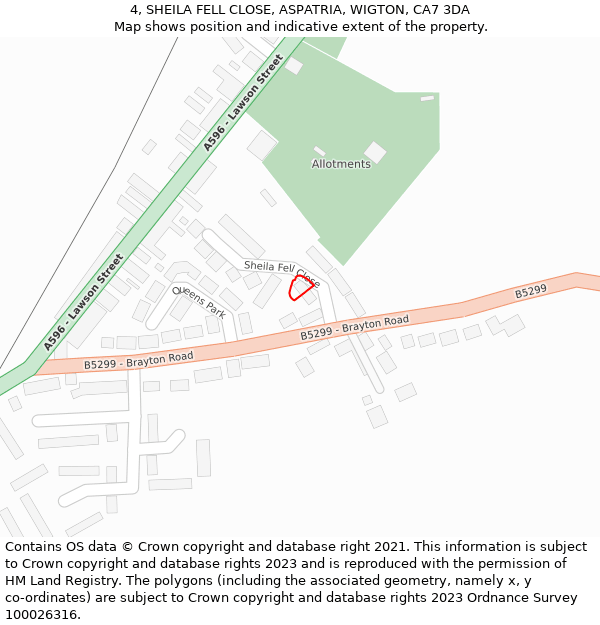 4, SHEILA FELL CLOSE, ASPATRIA, WIGTON, CA7 3DA: Location map and indicative extent of plot