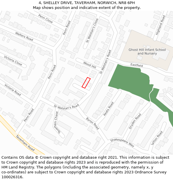 4, SHELLEY DRIVE, TAVERHAM, NORWICH, NR8 6PH: Location map and indicative extent of plot