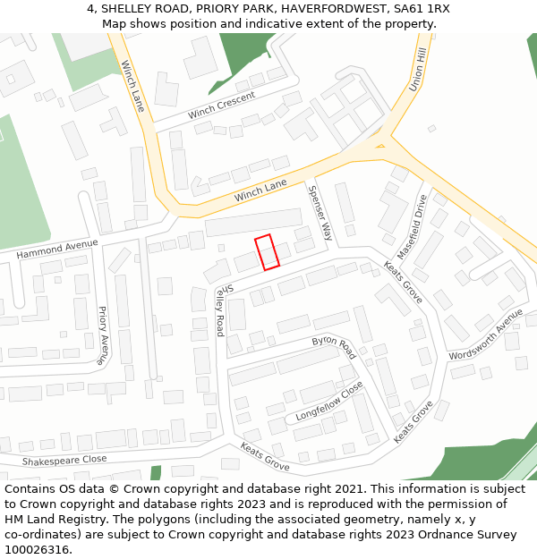 4, SHELLEY ROAD, PRIORY PARK, HAVERFORDWEST, SA61 1RX: Location map and indicative extent of plot