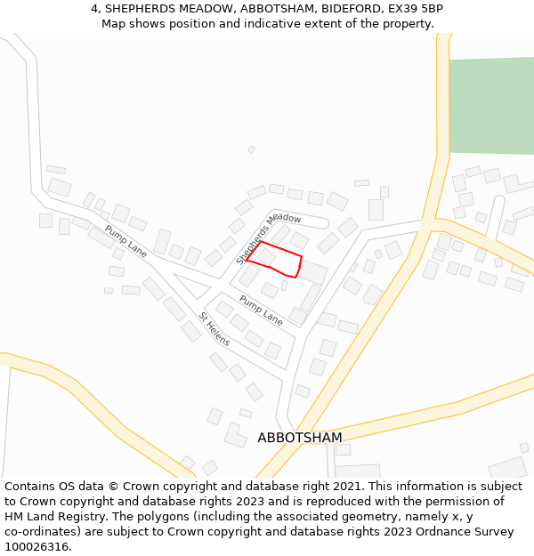 4, SHEPHERDS MEADOW, ABBOTSHAM, BIDEFORD, EX39 5BP: Location map and indicative extent of plot