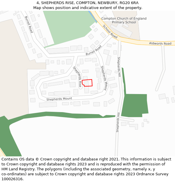 4, SHEPHERDS RISE, COMPTON, NEWBURY, RG20 6RA: Location map and indicative extent of plot