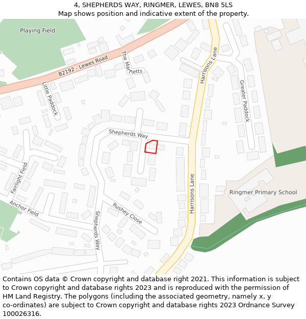 4, SHEPHERDS WAY, RINGMER, LEWES, BN8 5LS: Location map and indicative extent of plot