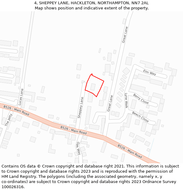 4, SHEPPEY LANE, HACKLETON, NORTHAMPTON, NN7 2AL: Location map and indicative extent of plot