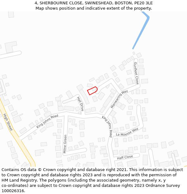 4, SHERBOURNE CLOSE, SWINESHEAD, BOSTON, PE20 3LE: Location map and indicative extent of plot