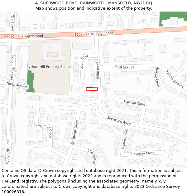 4, SHERWOOD ROAD, RAINWORTH, MANSFIELD, NG21 0LJ: Location map and indicative extent of plot