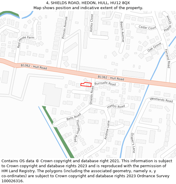 4, SHIELDS ROAD, HEDON, HULL, HU12 8QX: Location map and indicative extent of plot