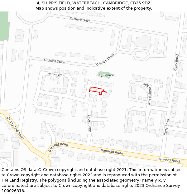 4, SHIPP'S FIELD, WATERBEACH, CAMBRIDGE, CB25 9DZ: Location map and indicative extent of plot