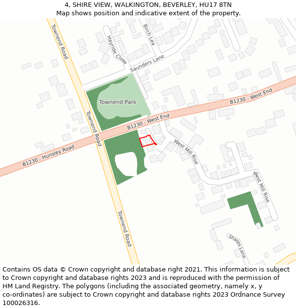 4, SHIRE VIEW, WALKINGTON, BEVERLEY, HU17 8TN: Location map and indicative extent of plot