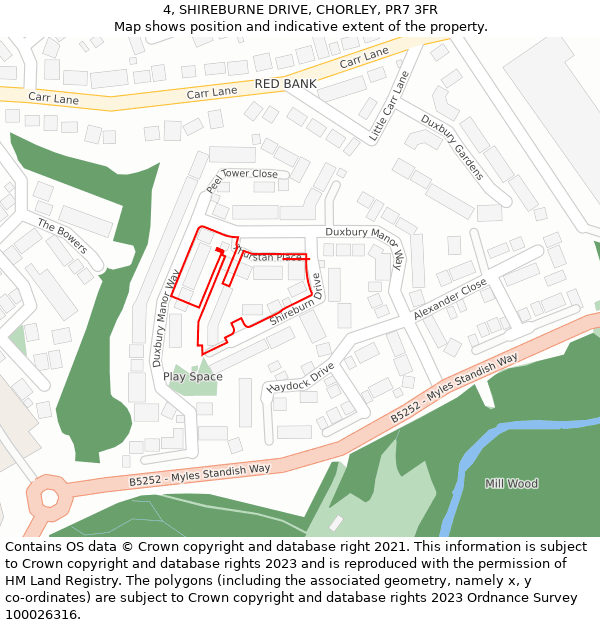 4, SHIREBURNE DRIVE, CHORLEY, PR7 3FR: Location map and indicative extent of plot